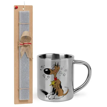 Rantanplan (Ρανταπλάν), Πασχαλινή Λαμπάδα με μεταλλική κούπα θερμό (300ml) & κερί αρωματικό πλακέ (30cm) (ΓΚΡΙ)