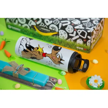 Rantanplan (Ρανταπλάν), Πασχαλινή Λαμπάδα με Travel Tumbler θερμό με διπλό καπάκι (600ml, BPA free) & κερί αρωματικό πλακέ (30cm) (ΤΙΡΚΟΥΑΖ)