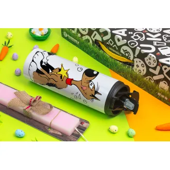 Rantanplan (Ρανταπλάν), Πασχαλινή Λαμπάδα με Travel Tumbler θερμό με διπλό καπάκι (600ml, BPA free) & κερί αρωματικό πλακέ (30cm) (ΡΟΖ)