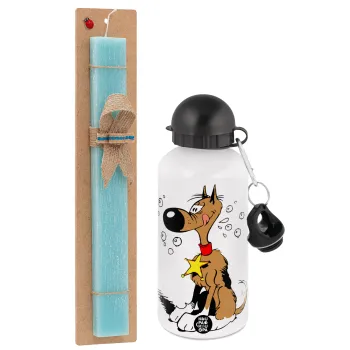 Rantanplan, Easter Set, metallic aluminum water bottle (500ml) & scented flat candle (30cm) (TURQUOISE)