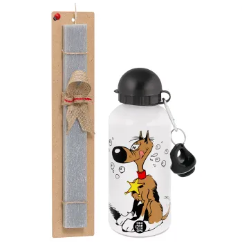 Rantanplan (Ρανταπλάν), Πασχαλινή Λαμπάδα με παγούρι μεταλλικό  αλουμινίου (500ml) & κερί αρωματικό πλακέ (30cm) (ΓΚΡΙ)