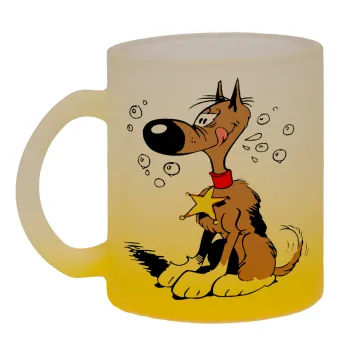 Rantanplan (Ρανταπλάν), Κούπα γυάλινη δίχρωμη με βάση το κίτρινο ματ, 330ml