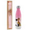 Easter Set, Metallic pink/white (Stainless steel) thermos, double-walled, 500ml & aromatic flat Easter candle (30cm) (PINK)