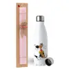Easter Set, metallic stainless steel water bottle (750ml) & scented flat Easter candle (30cm) (PINK)