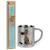 Easter Set, metallic thermal cup (300ml) & aromatic flat Easter candle (30cm) (TURQUOISE)
