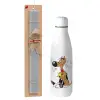 Easter Set, metallic stainless thermos bottle (500ml) & scented flat Easter candle (30cm) (GRAY)