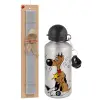 Easter Set, metallic silver aluminum water bottle (500ml) & aromatic flat Easter candle (30cm) (GRAY)