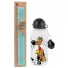 Easter Set, metallic aluminum water bottle (500ml) & scented flat candle (30cm) (TURQUOISE)