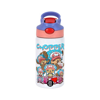 Chopper One Piece, Παιδικό παγούρι θερμό, ανοξείδωτο, με καλαμάκι ασφαλείας, ροζ/μωβ (350ml)