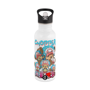 Chopper One Piece, White water bottle with straw, stainless steel 600ml
