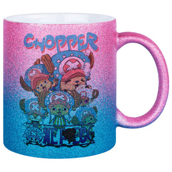 Chopper One Piece, Κούπα Χρυσή/Μπλε Glitter, κεραμική, 330ml