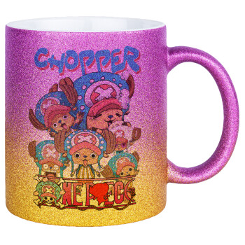 Chopper One Piece, Κούπα Χρυσή/Ροζ Glitter, κεραμική, 330ml