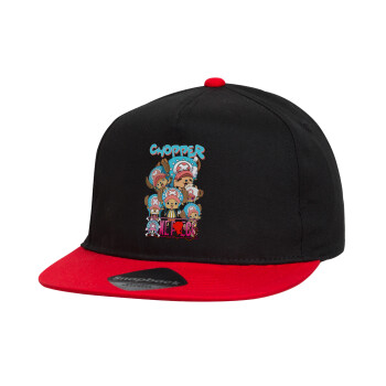 Chopper One Piece, Καπέλο παιδικό Flat Snapback, Μαύρο/Κόκκινο (100% ΒΑΜΒΑΚΕΡΟ, ΠΑΙΔΙΚΟ, UNISEX, ONE SIZE)
