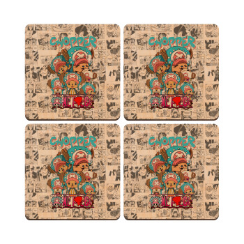 Chopper One Piece, ΣΕΤ x4 Σουβέρ ξύλινα τετράγωνα plywood (9cm)