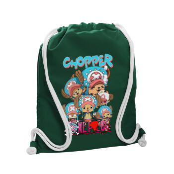 Chopper One Piece, Backpack pouch GYMBAG BOTTLE GREEN, with pocket (40x48cm) & thick white cords