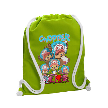 Chopper One Piece, Τσάντα πλάτης πουγκί GYMBAG LIME GREEN, με τσέπη (40x48cm) & χονδρά κορδόνια