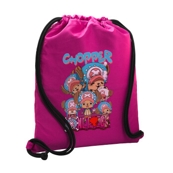 Chopper One Piece, Τσάντα πλάτης πουγκί GYMBAG Φούξια, με τσέπη (40x48cm) & χονδρά κορδόνια
