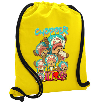 Chopper One Piece, Τσάντα πλάτης πουγκί GYMBAG Κίτρινη, με τσέπη (40x48cm) & χονδρά κορδόνια