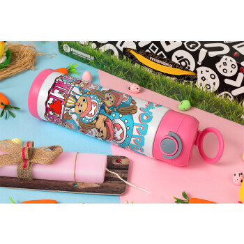 Chopper One Piece, Πασχαλινή Λαμπάδα με Παιδικό παγούρι θερμό, ανοξείδωτο, με καλαμάκι ασφαλείας, ΡΟΖ (500ml)