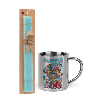 Chopper One Piece, Easter Set, metallic thermal cup (300ml) & aromatic flat Easter candle (30cm) (TURQUOISE)