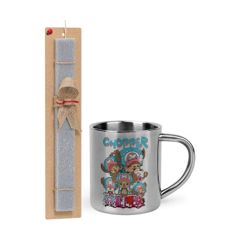 Chopper One Piece, Easter Set, metallic thermal cup (300ml) & Easter aromatic flat candle (30cm) (GRAY)