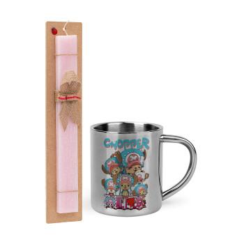 Chopper One Piece, Easter Set, metallic thermal cup (300ml) & aromatic flat Easter candle (30cm) (PINK)