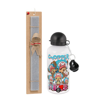 Chopper One Piece, Easter Set, metallic aluminum water bottle (500ml) & aromatic flat Easter candle (30cm) (GRAY)
