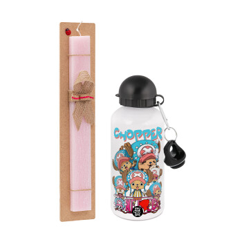 Chopper One Piece, Easter Set, metallic aluminum bottle (500ml) & aromatic flat Easter candle (30cm) (PINK)