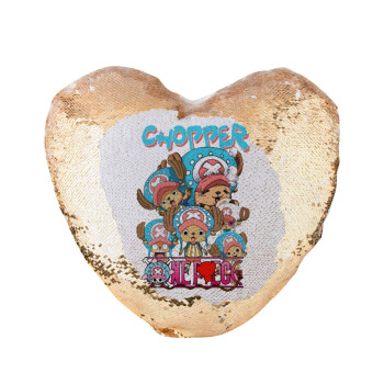 Chopper One Piece, Μαξιλάρι καναπέ καρδιά Μαγικό Χρυσό με πούλιες 40x40cm περιέχεται το  γέμισμα