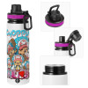 Metallic water bottle with safety lid, 850ml aluminum