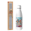 Easter Set, metallic stainless thermos bottle (500ml) & scented flat Easter candle (30cm) (GRAY)
