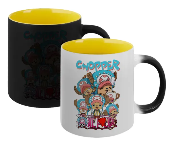 Chopper One Piece — Magic mug with yellow interior, ceramic, 330ml, changes colour with hot drinks