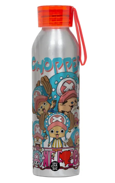Chopper One Piece — Αλουμινένιο Αθλητικό Μπουκάλι 650ml – Ασημί με Κόκκινο Καπάκι και Λουράκι Σιλικόνης