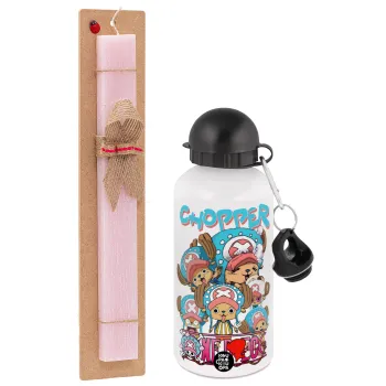 Chopper One Piece, Πασχαλινή Λαμπάδα με παγούρι μεταλλικό αλουμινίου (500ml) & κερί αρωματικό πλακέ (30cm) (ΡΟΖ)