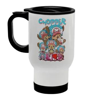 Chopper One Piece, Κούπα ταξιδιού ανοξείδωτη με καπάκι, διπλού τοιχώματος (θερμό) λευκή 450ml