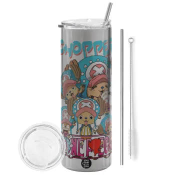 Chopper One Piece, Tumbler stainless steel Silver 600ml, with metal straw & cleaning brush