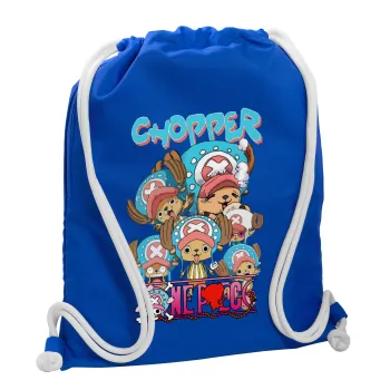 Chopper One Piece, Τσάντα πλάτης πουγκί GYMBAG Μπλε, με τσέπη (40x48cm) & χονδρά κορδόνια
