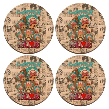 Chopper One Piece, ΣΕΤ x4 Σουβέρ ξύλινα στρογγυλά plywood (9cm)