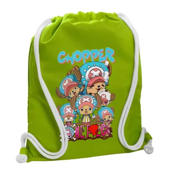 Chopper One Piece, Τσάντα πλάτης πουγκί GYMBAG LIME GREEN, με τσέπη (40x48cm) & χονδρά κορδόνια