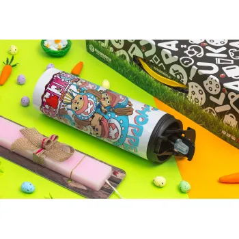 Chopper One Piece, Easter candle,Travel Tumbler 2 Lids, with metal straw & cleaning brush & aromatic flat candle (30cm) (PINK)