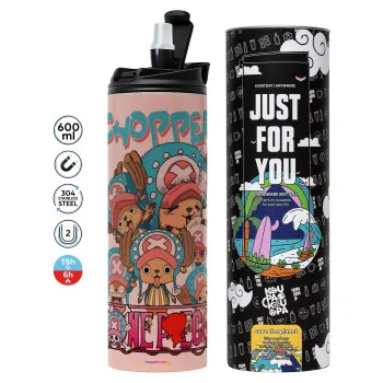Chopper One Piece, Tumbler ποτήρι θερμό ΡΟΖ από ανοξείδωτο ατσάλι 600ml