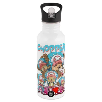 Chopper One Piece, Παγούρι νερού Λευκό με καλαμάκι, ανοξείδωτο ατσάλι 600ml