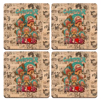 Chopper One Piece, ΣΕΤ x4 Σουβέρ ξύλινα τετράγωνα plywood (9cm)