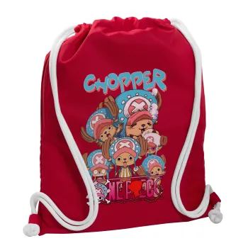 Chopper One Piece, Backpack pouch GYMBAG Red, with pocket (40x48cm) & thick cords