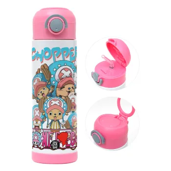 Chopper One Piece, Children's hot water bottle, stainless steel, with safety straw, PINK (500ml)