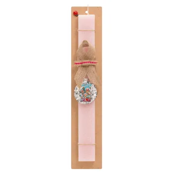 Chopper One Piece, Πασχαλινή Λαμπάδα με ξύλινο μπρελόκ & κερί αρωματικό πλακέ (30cm) (ΡΟΖ)