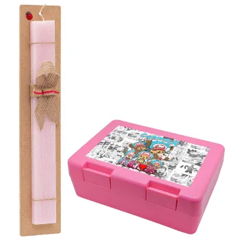 Chopper One Piece, Easter Set, children's snack container PINK & scented flat Easter candle (30cm) (PINK)
