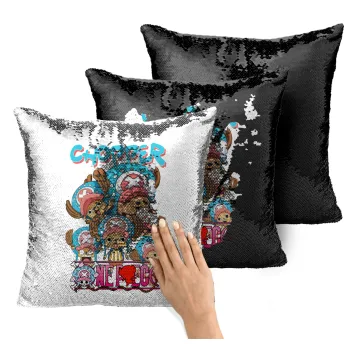 Chopper One Piece, Μαξιλάρι καναπέ Μαγικό Μαύρο με πούλιες 40x40cm περιέχεται το γέμισμα