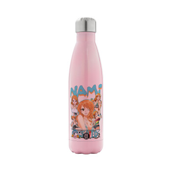 Nami One Piece, Μεταλλικό παγούρι θερμός Ροζ Ιριδίζον (Stainless steel), διπλού τοιχώματος, 500ml
