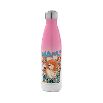 Nami One Piece, Metal mug thermos Pink/White (Stainless steel), double wall, 500ml